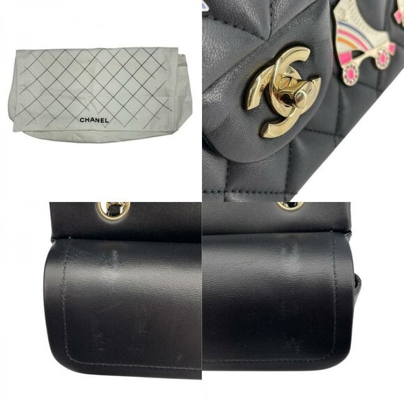 RARE Authentic CHANEL Lambskin Quilted Medium Hollywood Charms Double Flap Black - Picture 11 of 12